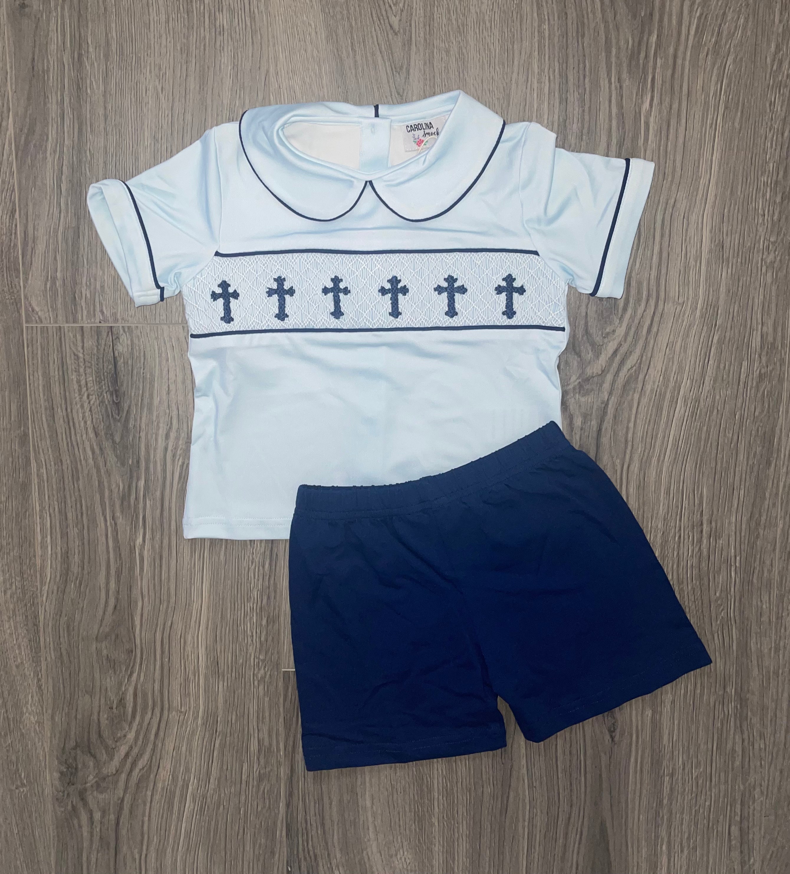Smocked Geometric Cross Short Set