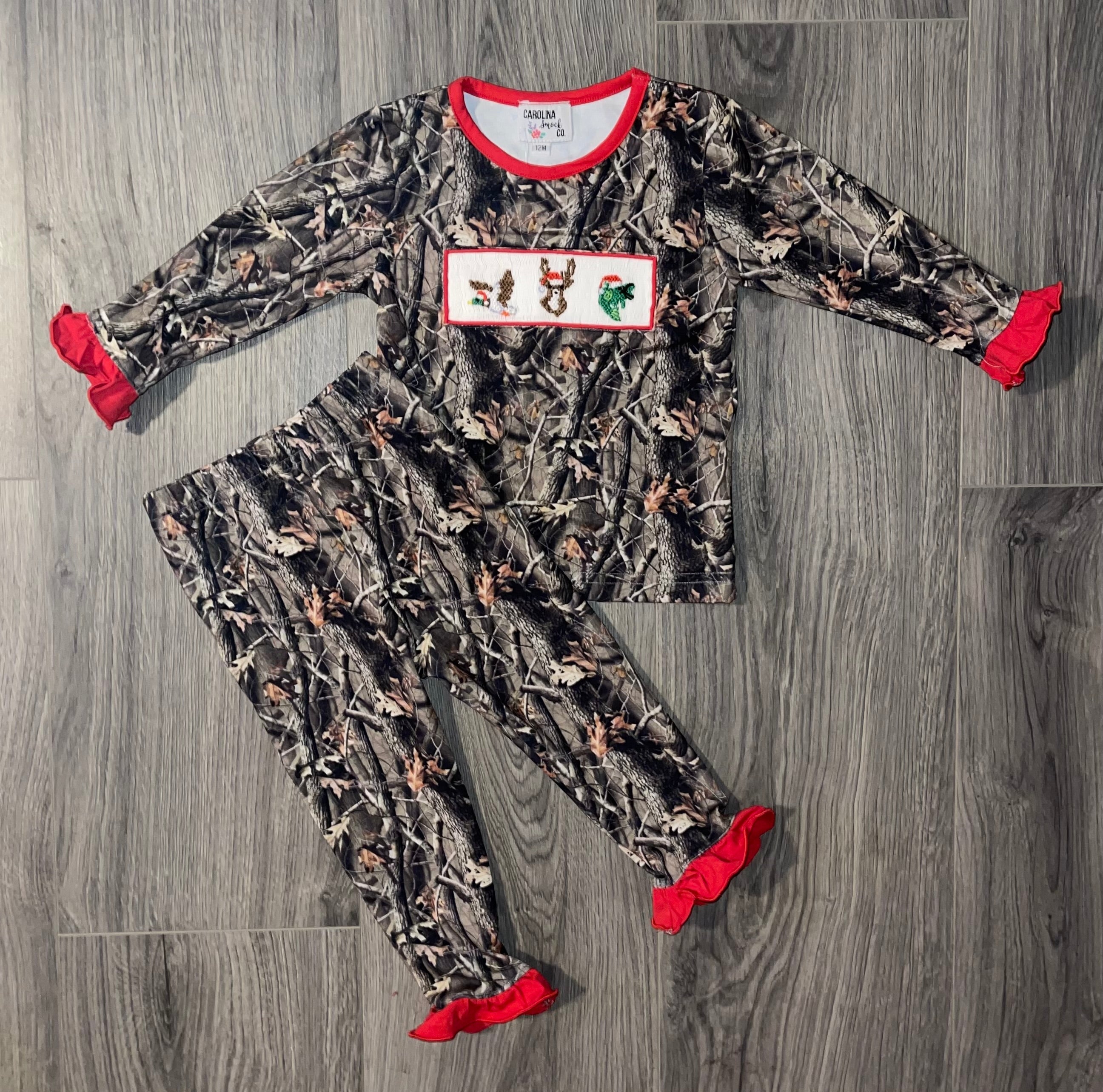 Smocked Camo Christmas Girls PJ Set