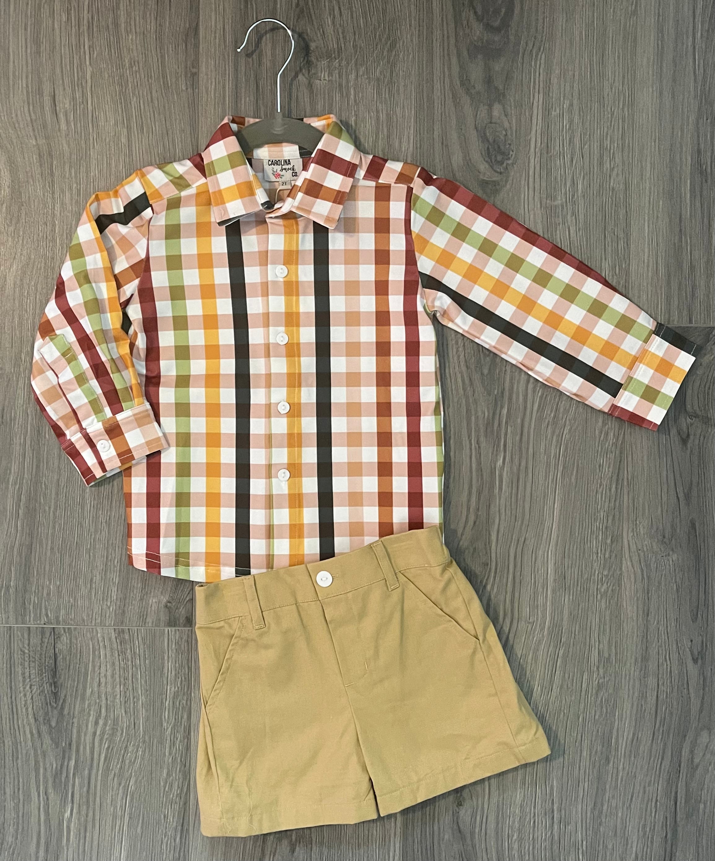 Fall Plaid & Khaki Short Set