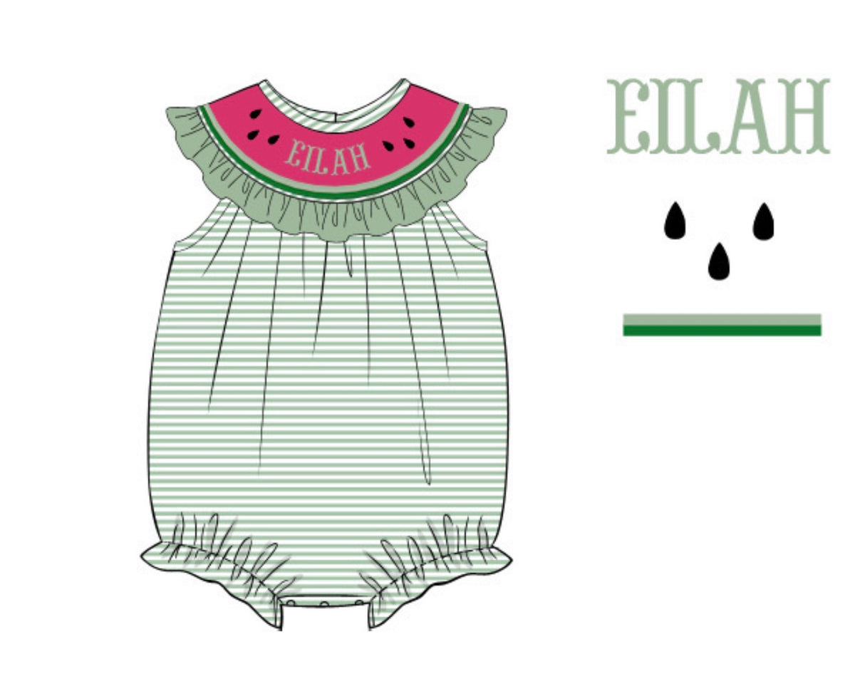 PO96 Watermelon Name Smocks Girl Bubble