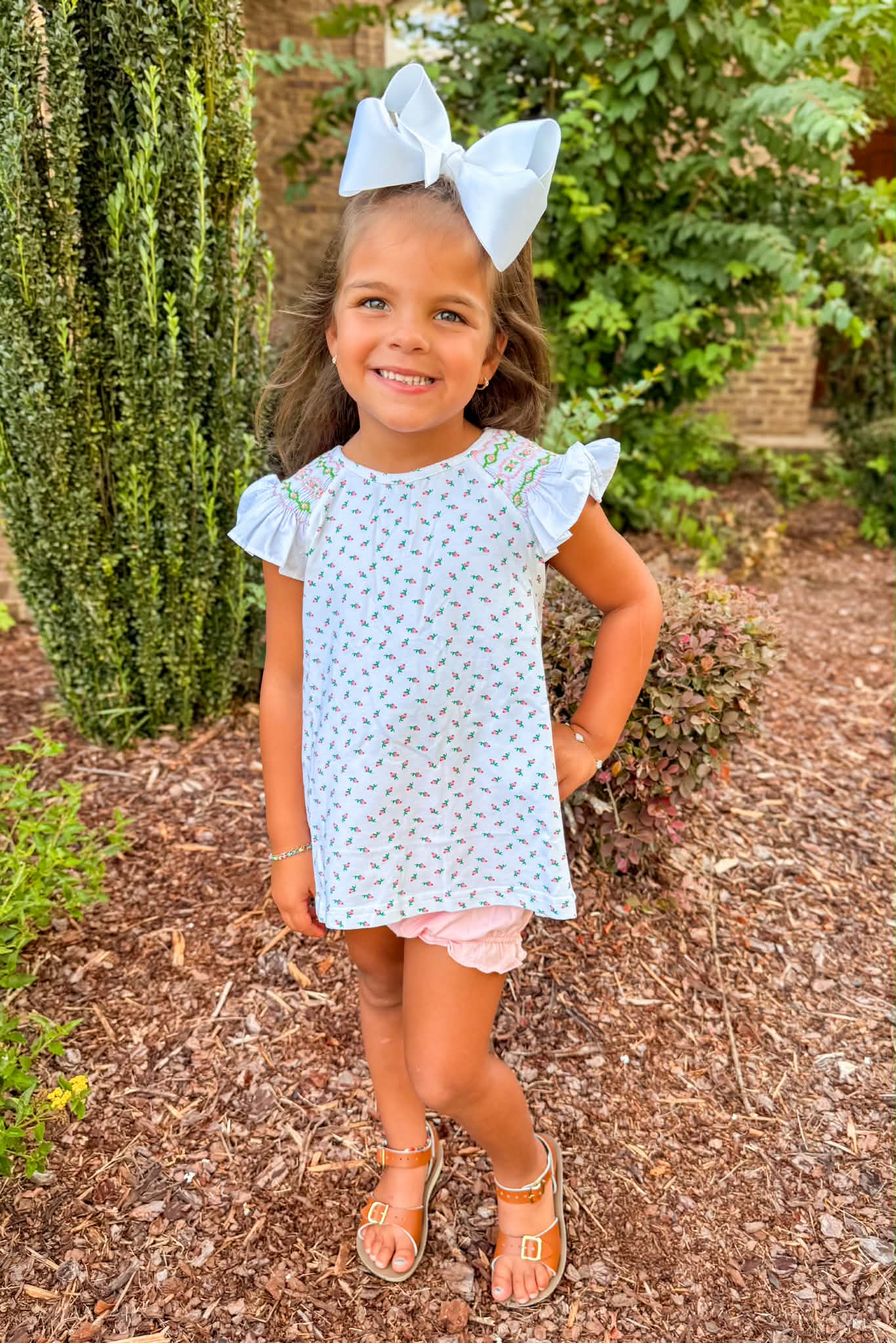 Smocked Sleeve Rosettes Bloomer Set