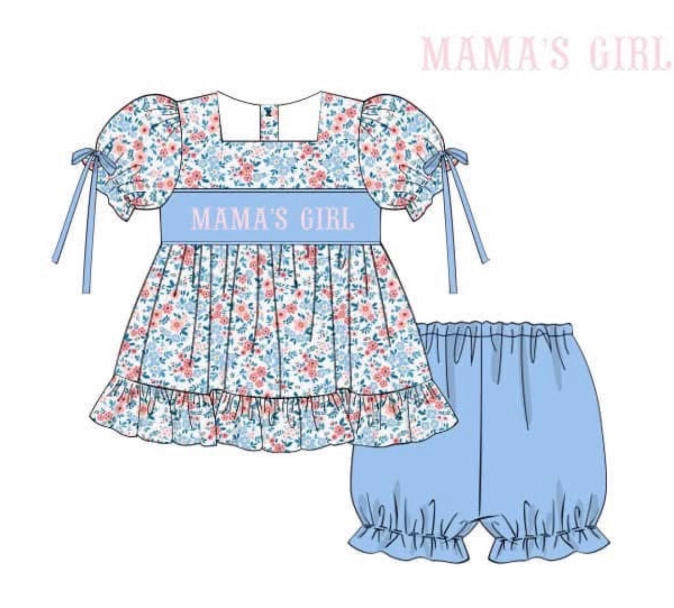 PO85 Karsyn Floral Name Smocks Girl Short Set