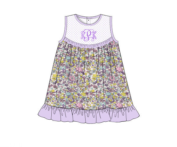 PO96 Lavender Floral & Stripes Dress