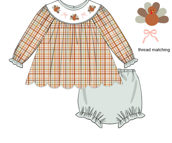 PO91 Autumn Plaid Turkeys Bloomer Set