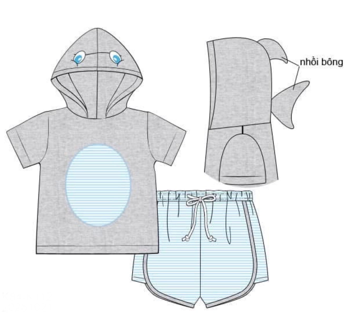 PO86 Summer Hoodie Shark Boy Short Set
