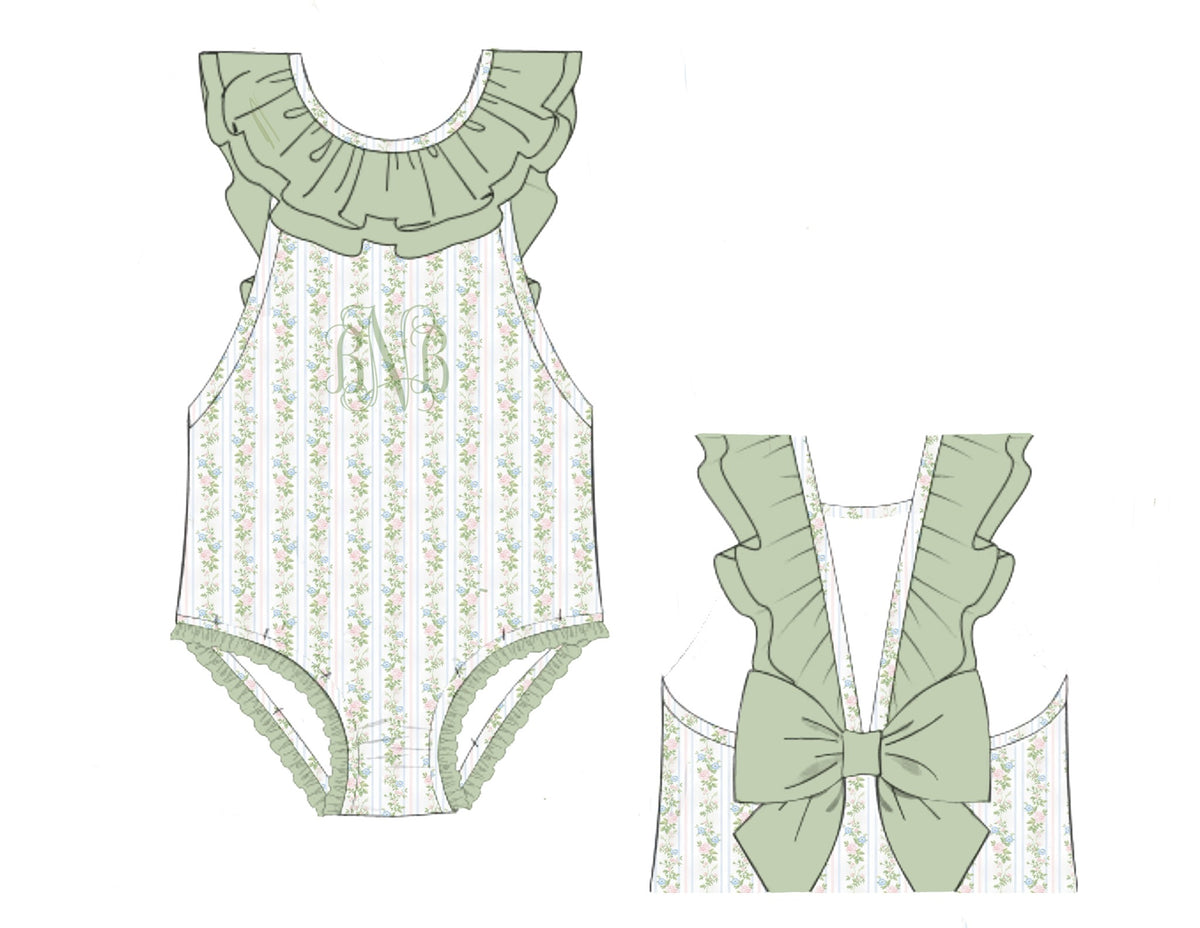 PO96 Sutton Floral & Stripe Swim Girl 1pc.