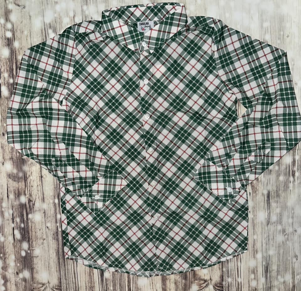 Green Plaid Kids Button Down