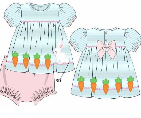 PO95 Carrots & Cottontails Bloomer Set (5T+ Dress Length)