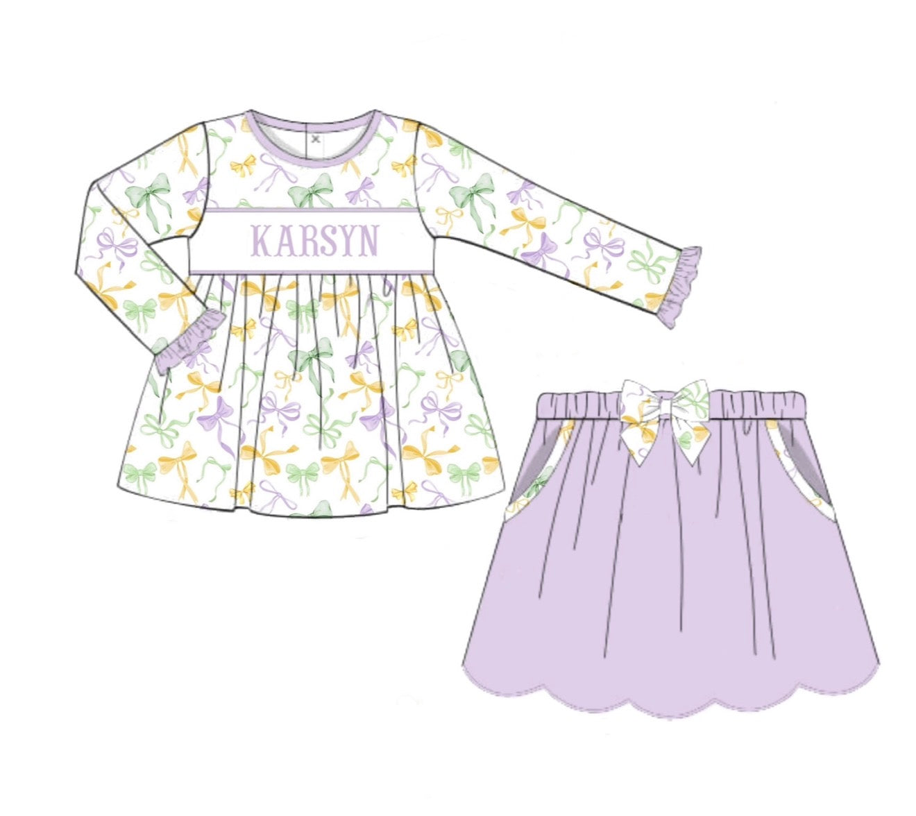 PO94 Mardi Party Name Smocks Skort Set