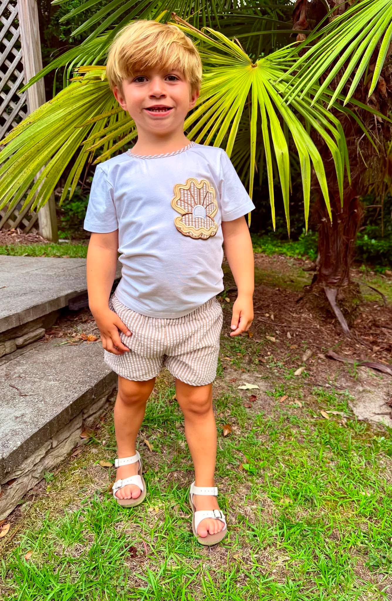 Seersucker Shells Boy Short Set