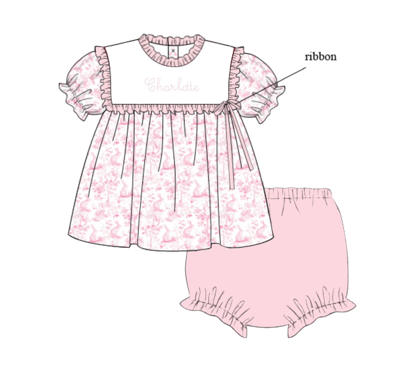 PO83 Bunny Toile Girl Set
