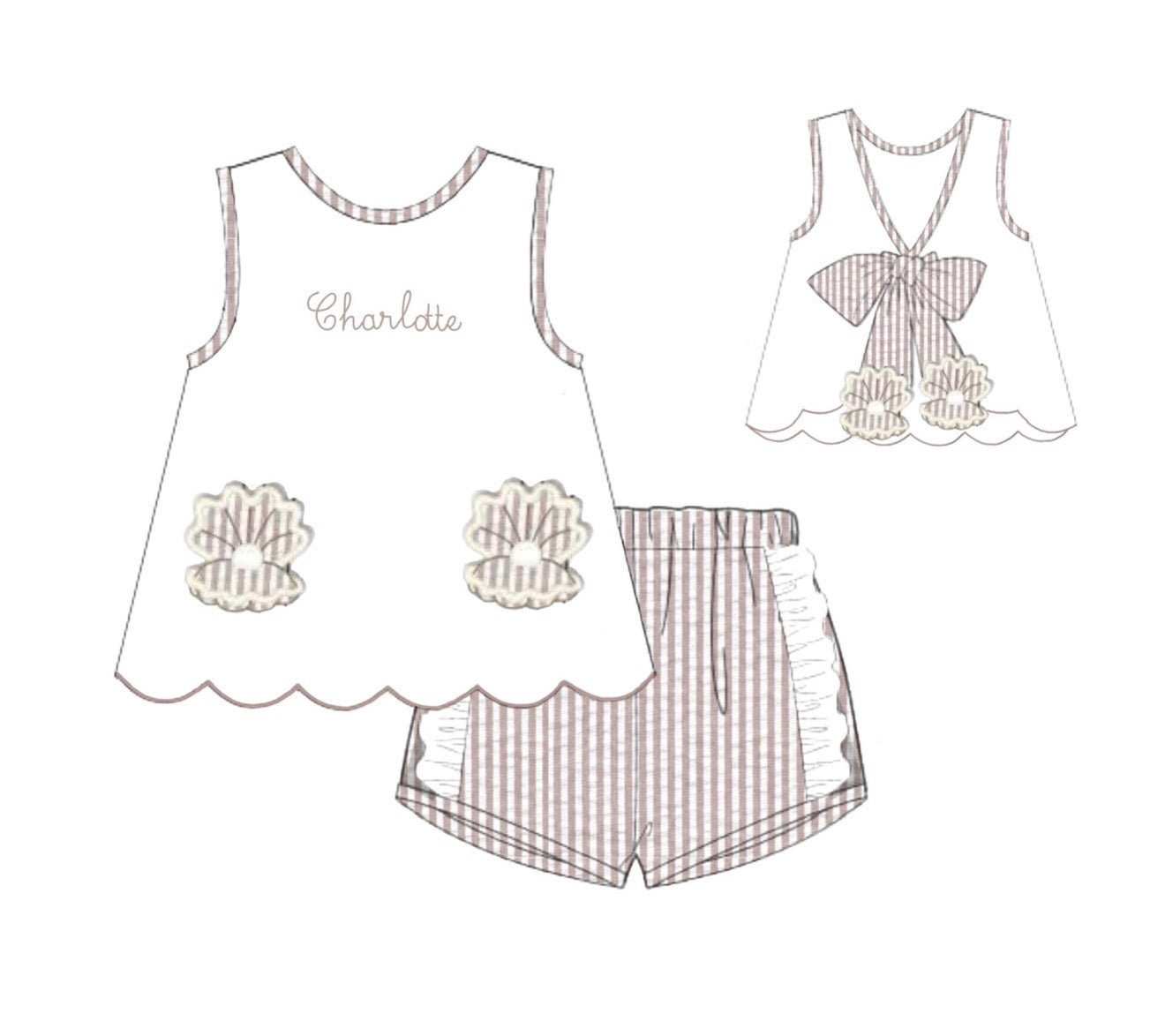 PO86 Seersucker Shells Girl Short Set