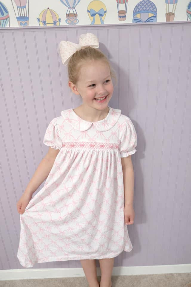 Smocked Pink Bow Dress