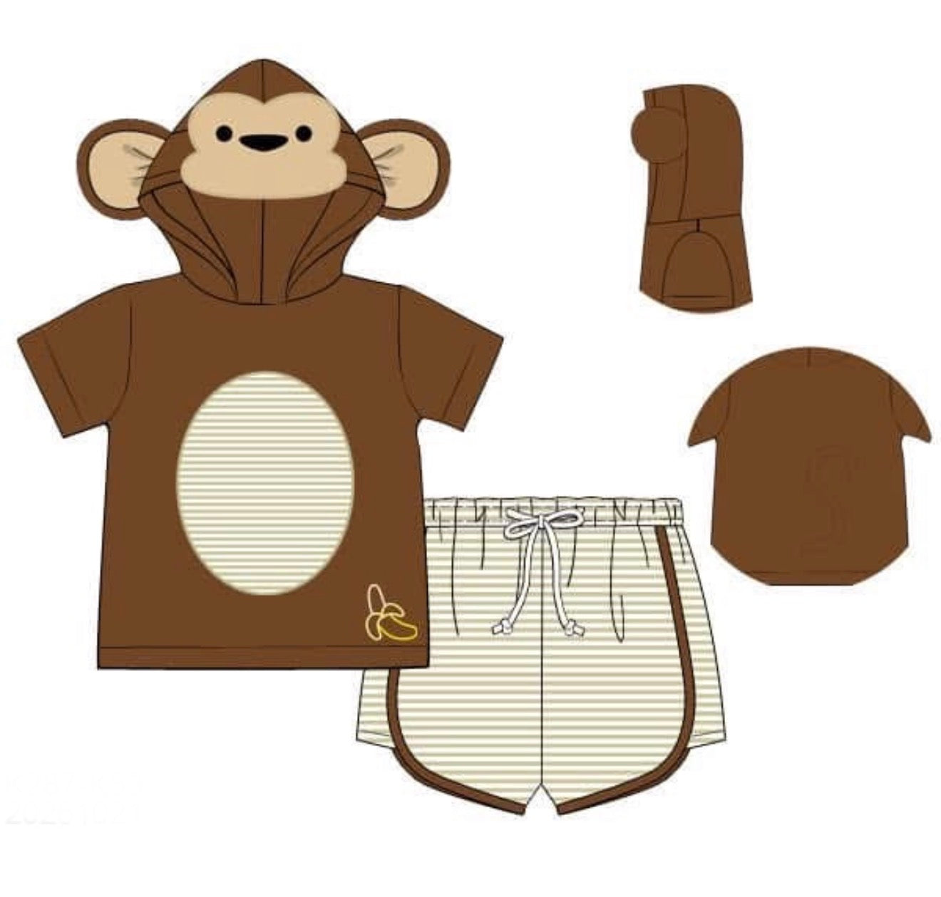 PO86 Summer Hoodie Monkey Boy Short Set