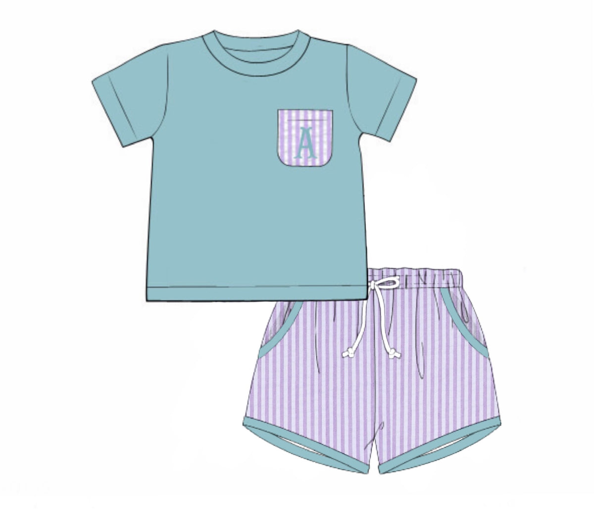 PO96 Lavender Floral & Stripes Short Set