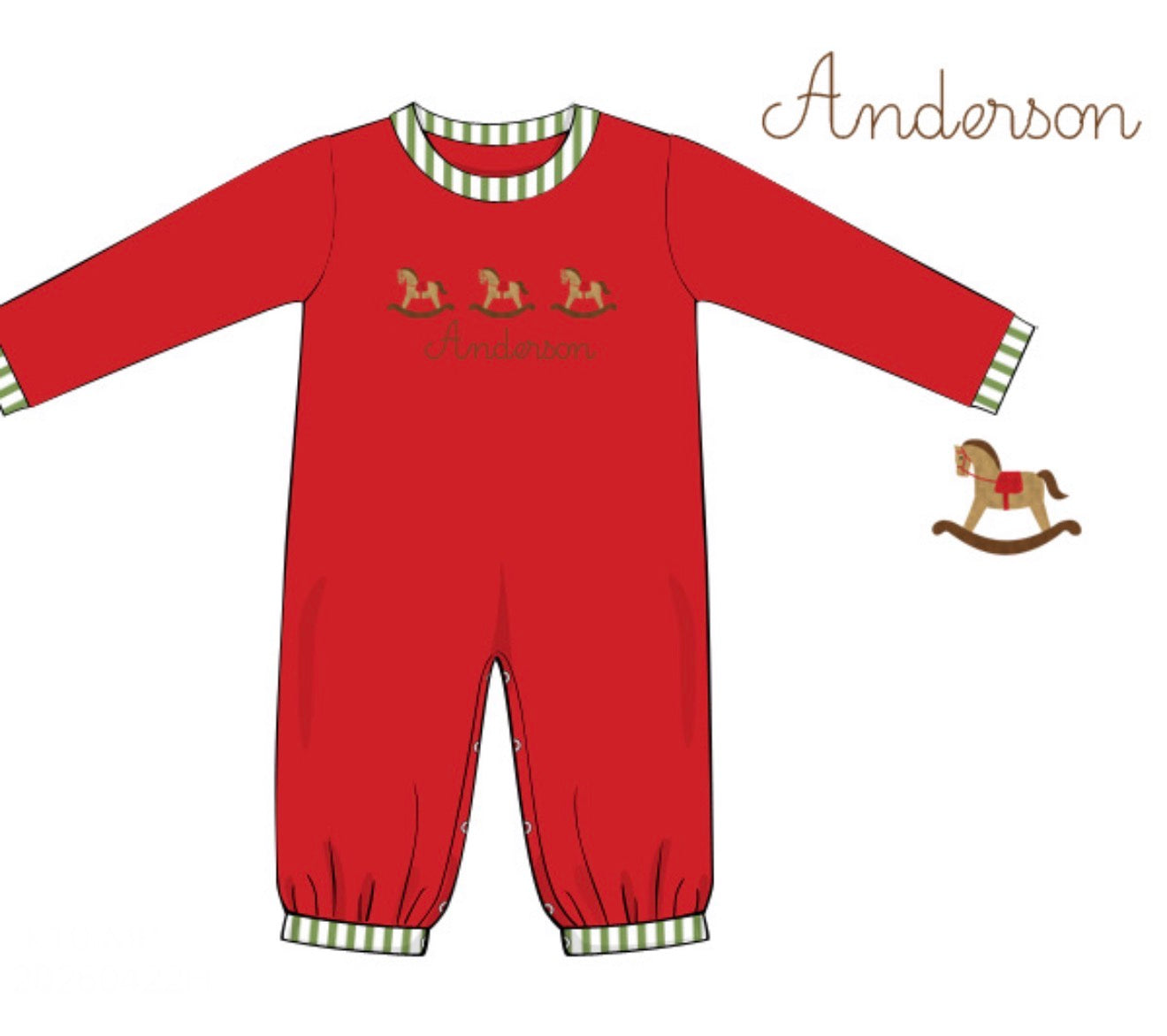 PO92 French Knot Rocking Horses Romper