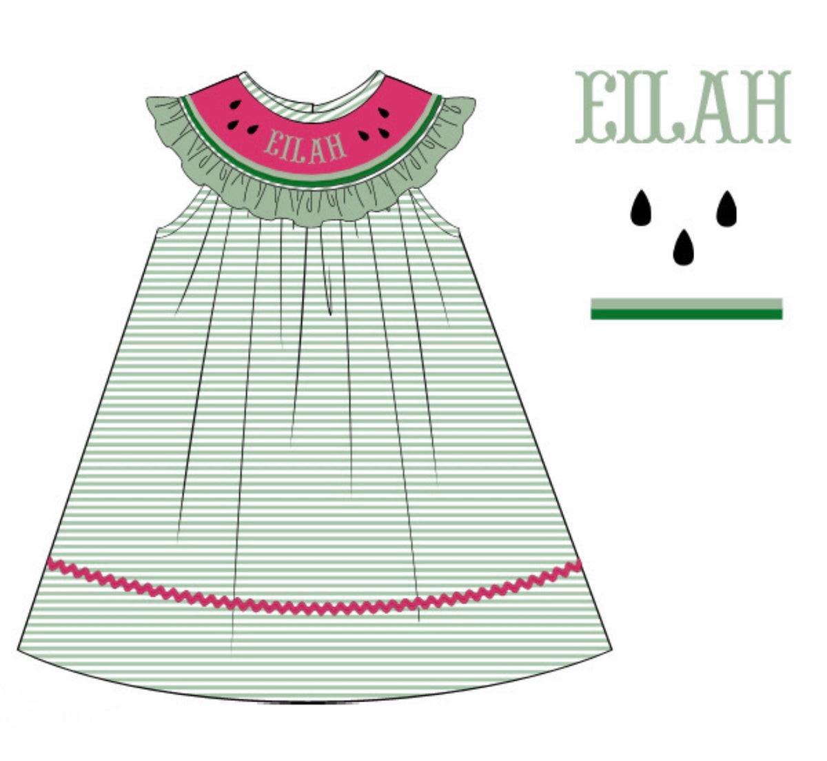 PO96 Watermelon Name Smocks Dress