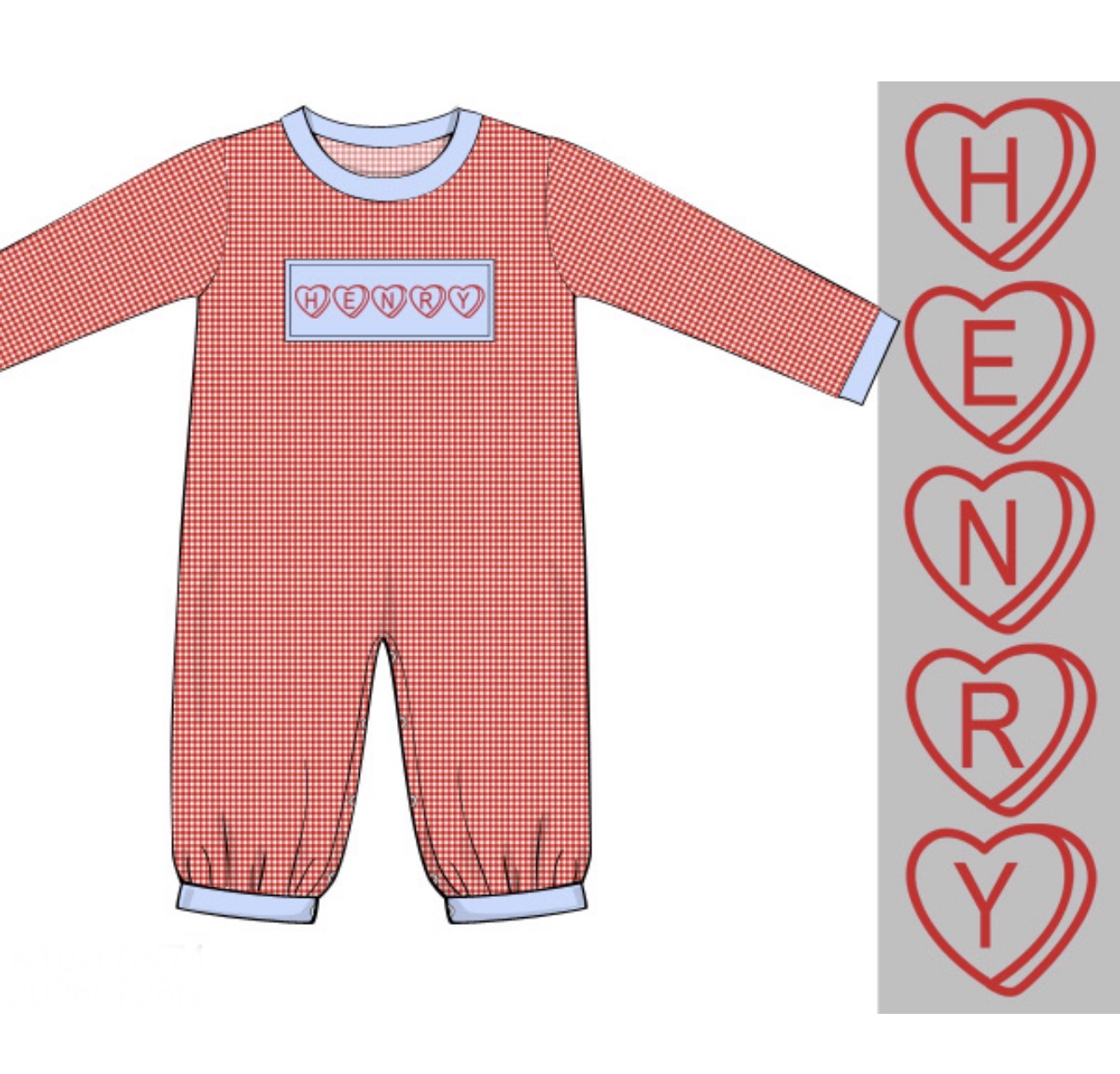 PO94 Heart Name Smocks Romper