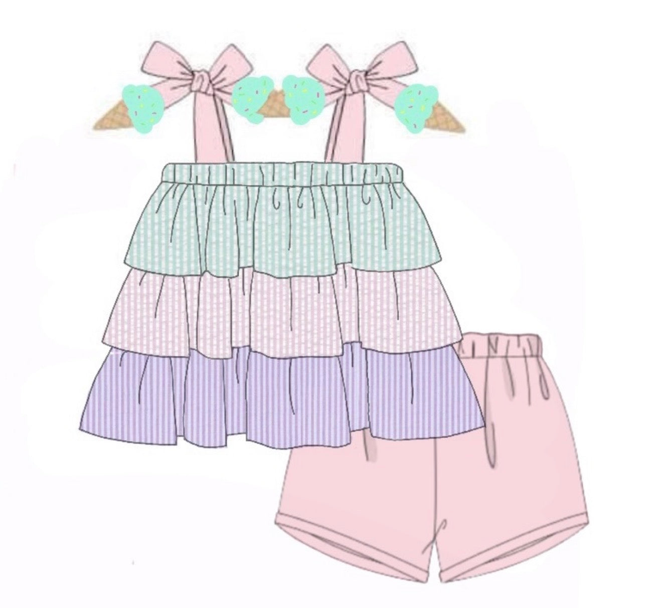 PO86 I Scream For Ice Cream Girl Short Set