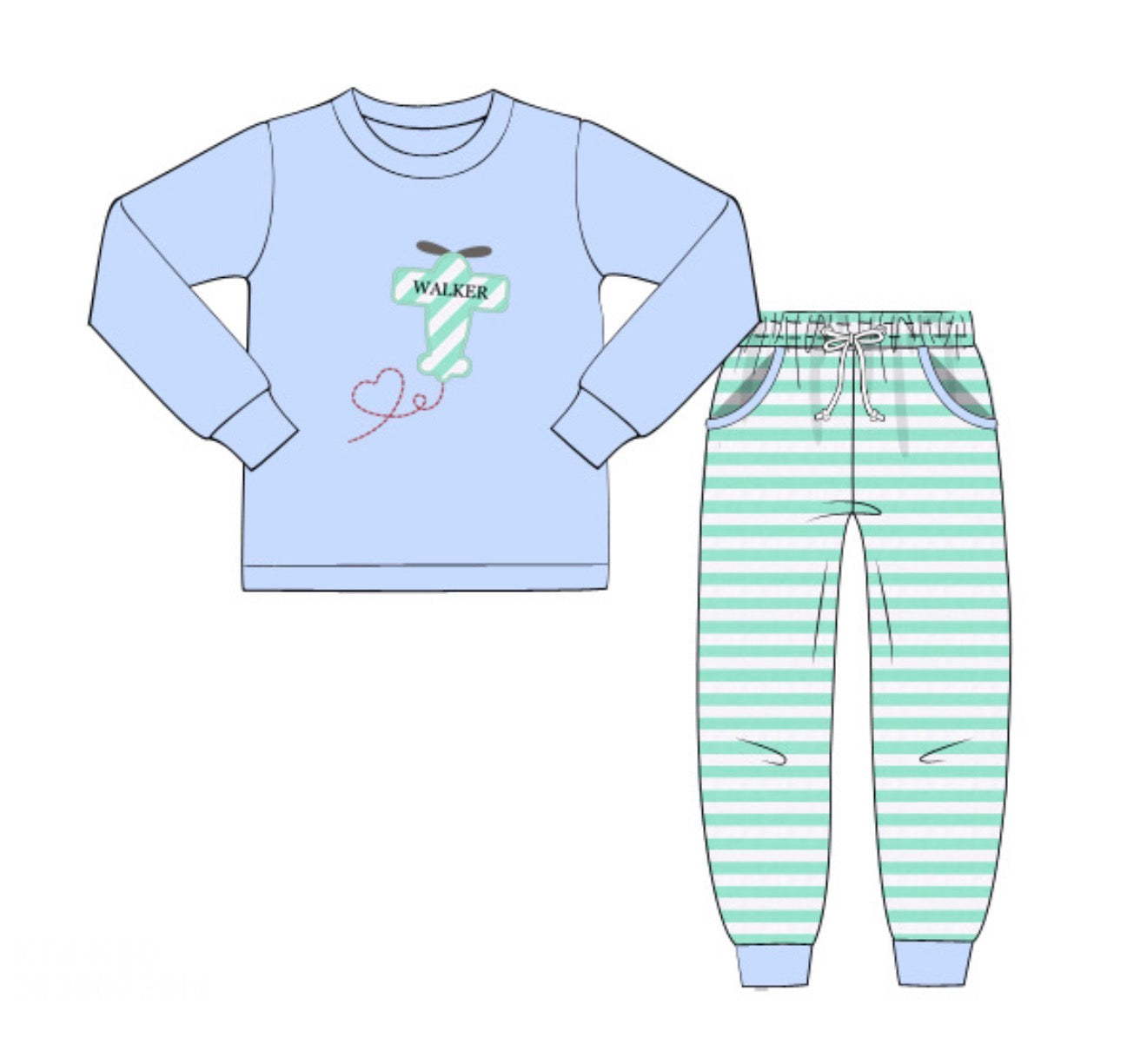 PO94 Valentines Plaid & Planes Jogger Set