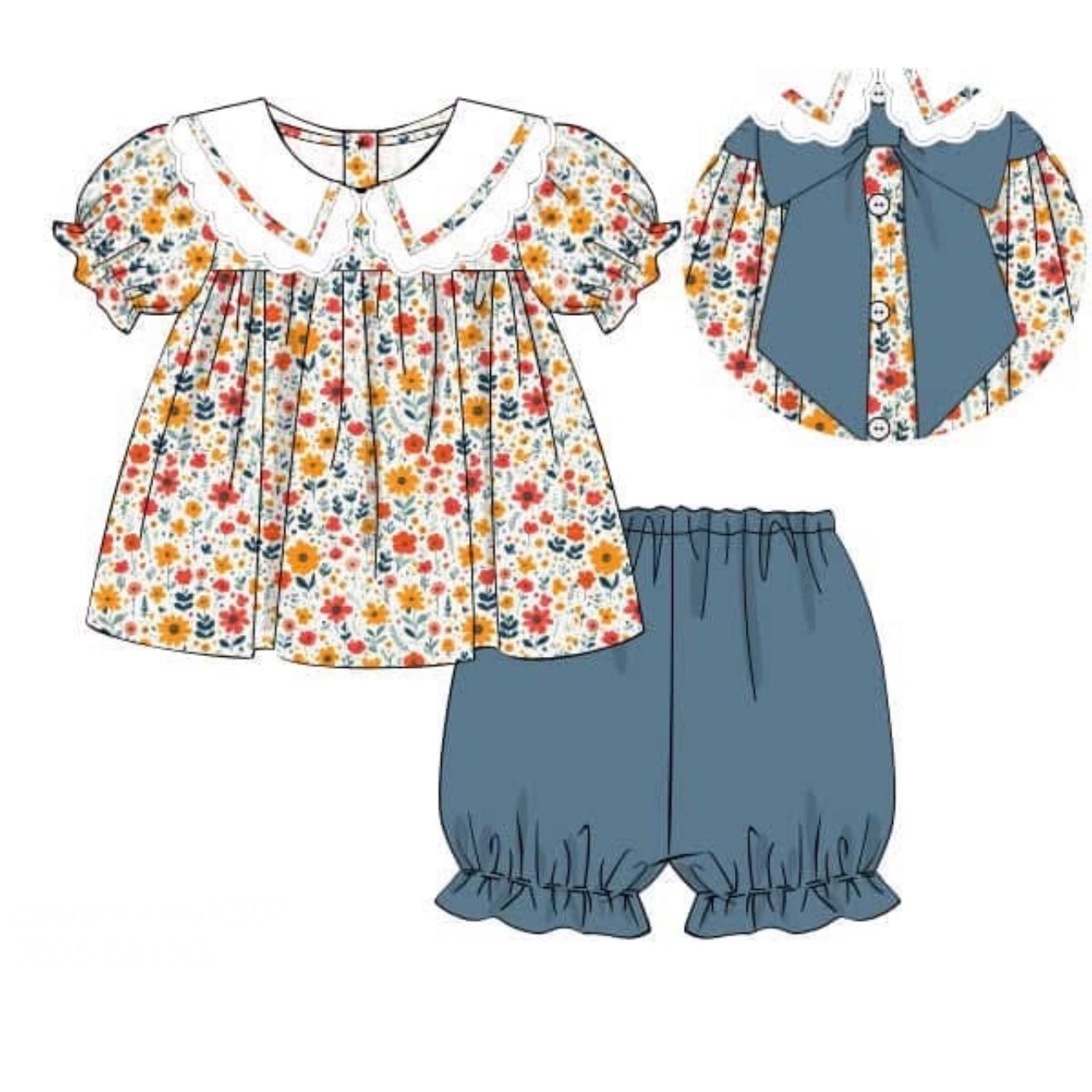 PO77 Fall Floral & Gingham Girl Short Set