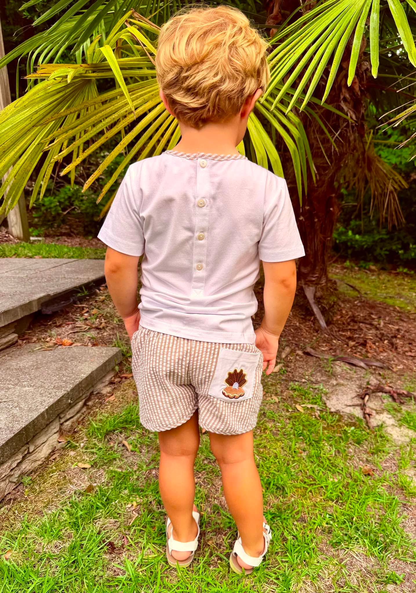 Seersucker Shells Boy Short Set