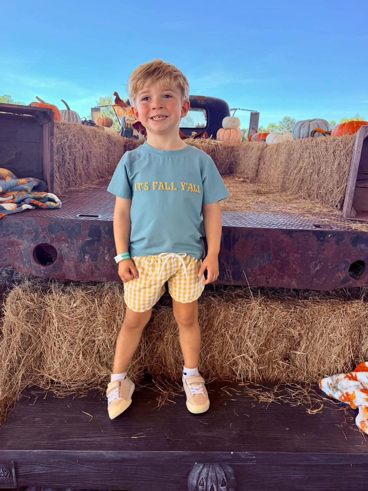 Fall Floral & Gingham Short Set "Mama's Boy"