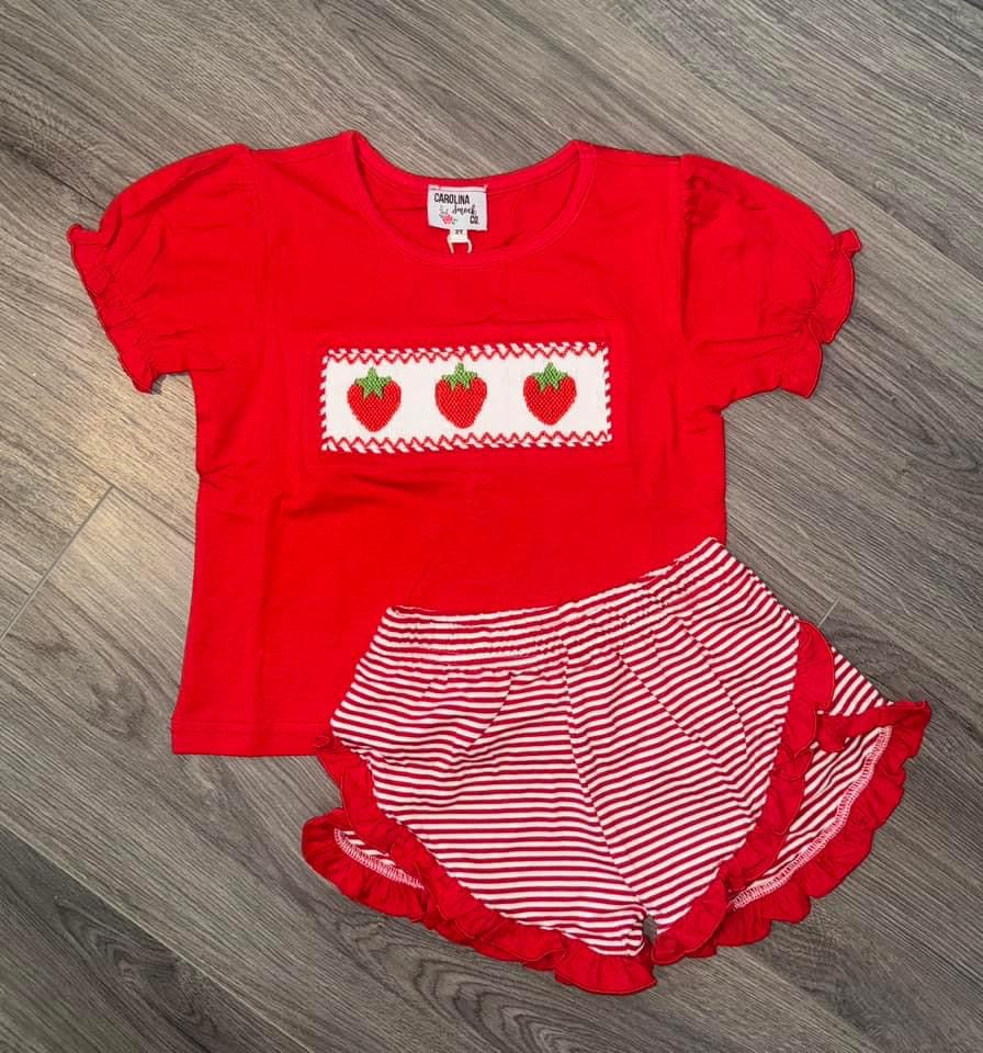 Smocked Strawberry Girls Short Set