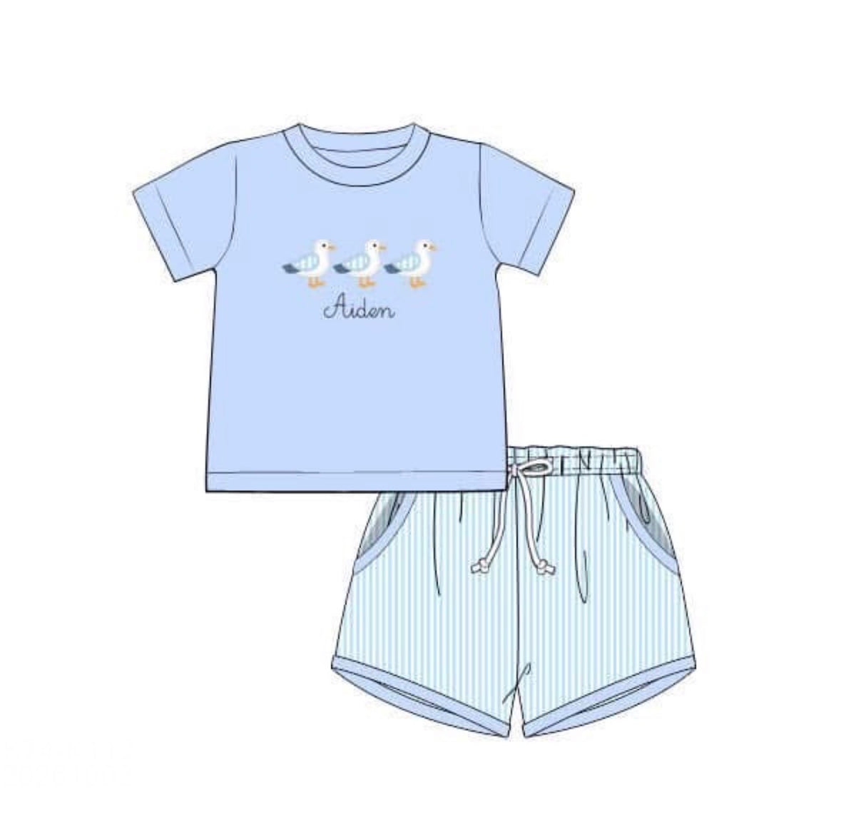 PO96 Applique Seagulls Boy Short Set