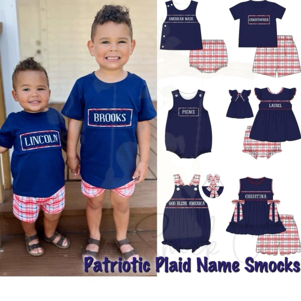 PO71.5 Patriotic Plaid Name Smocks