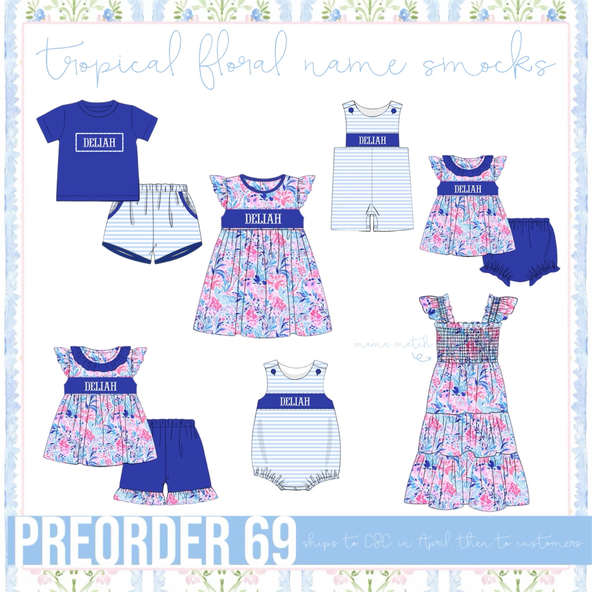 PO69 Tropical Floral Name Smocks