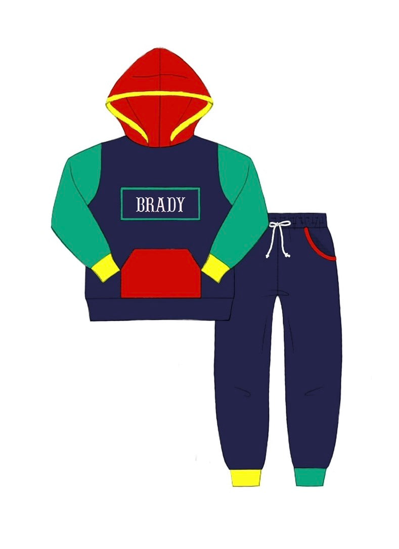 PO93 Winter Jogger Sets - Boy Colorblock Name Smock