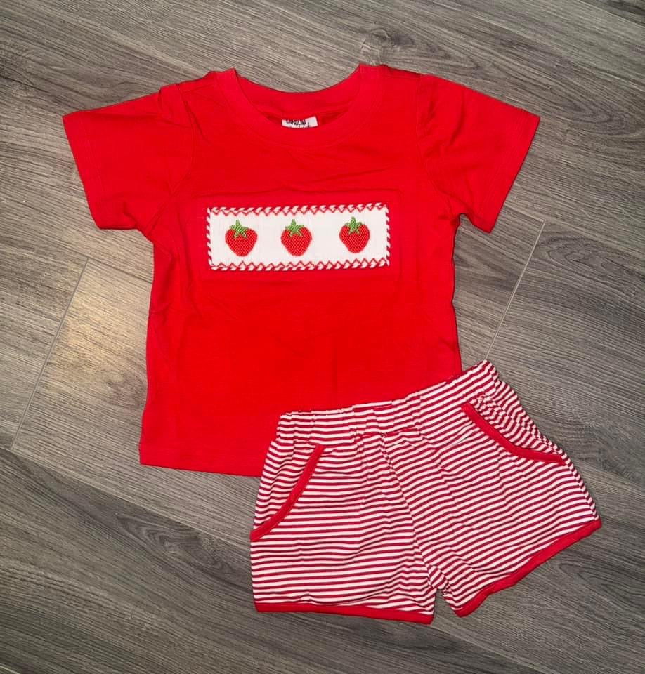 Smocked Strawberry Boys Short Set