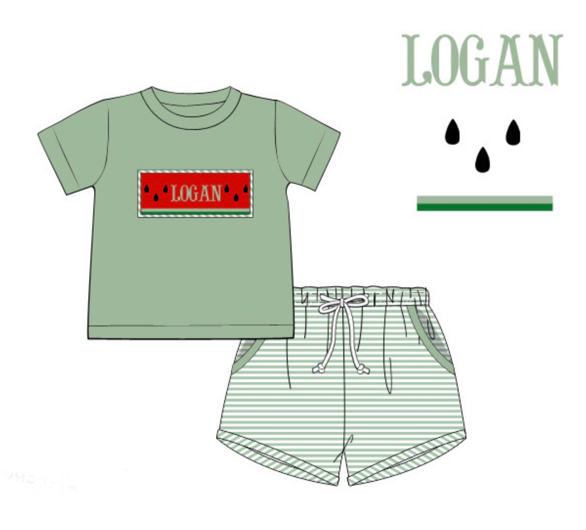 PO96 Watermelon Name Smocks Short Set