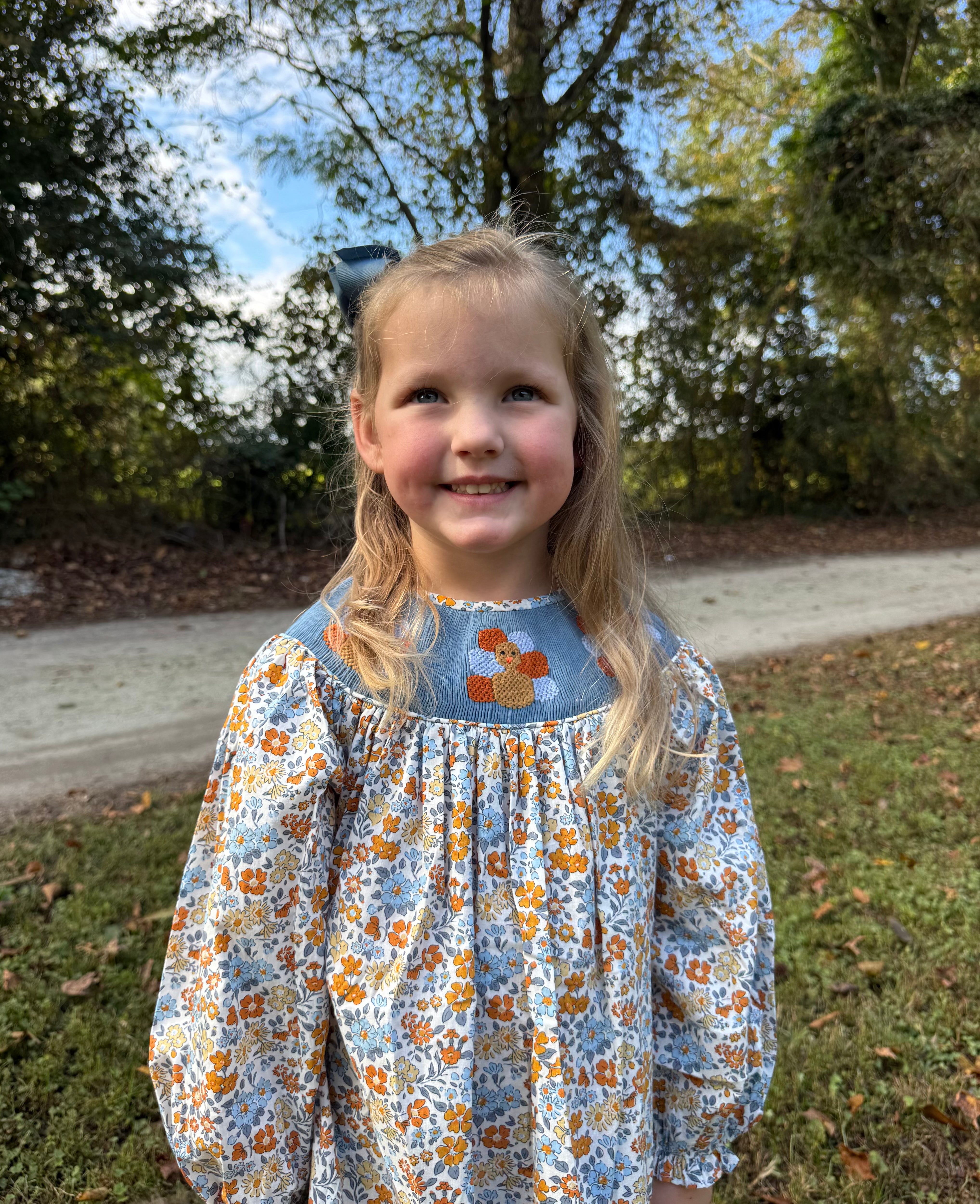 Sunset Floral Smocked Turkeys Bloomer Set