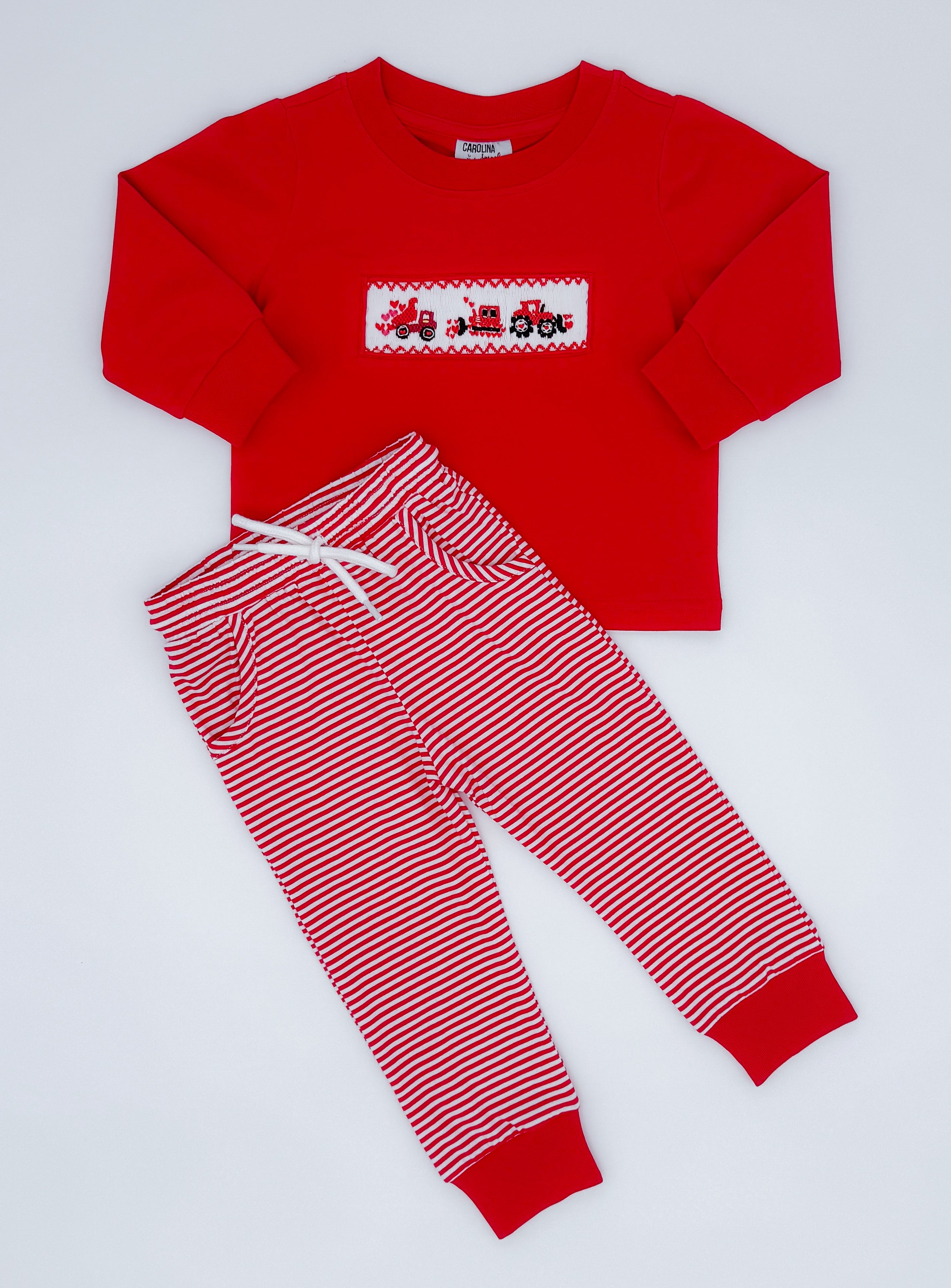 Smocked Valentines Tractor Jogger Set