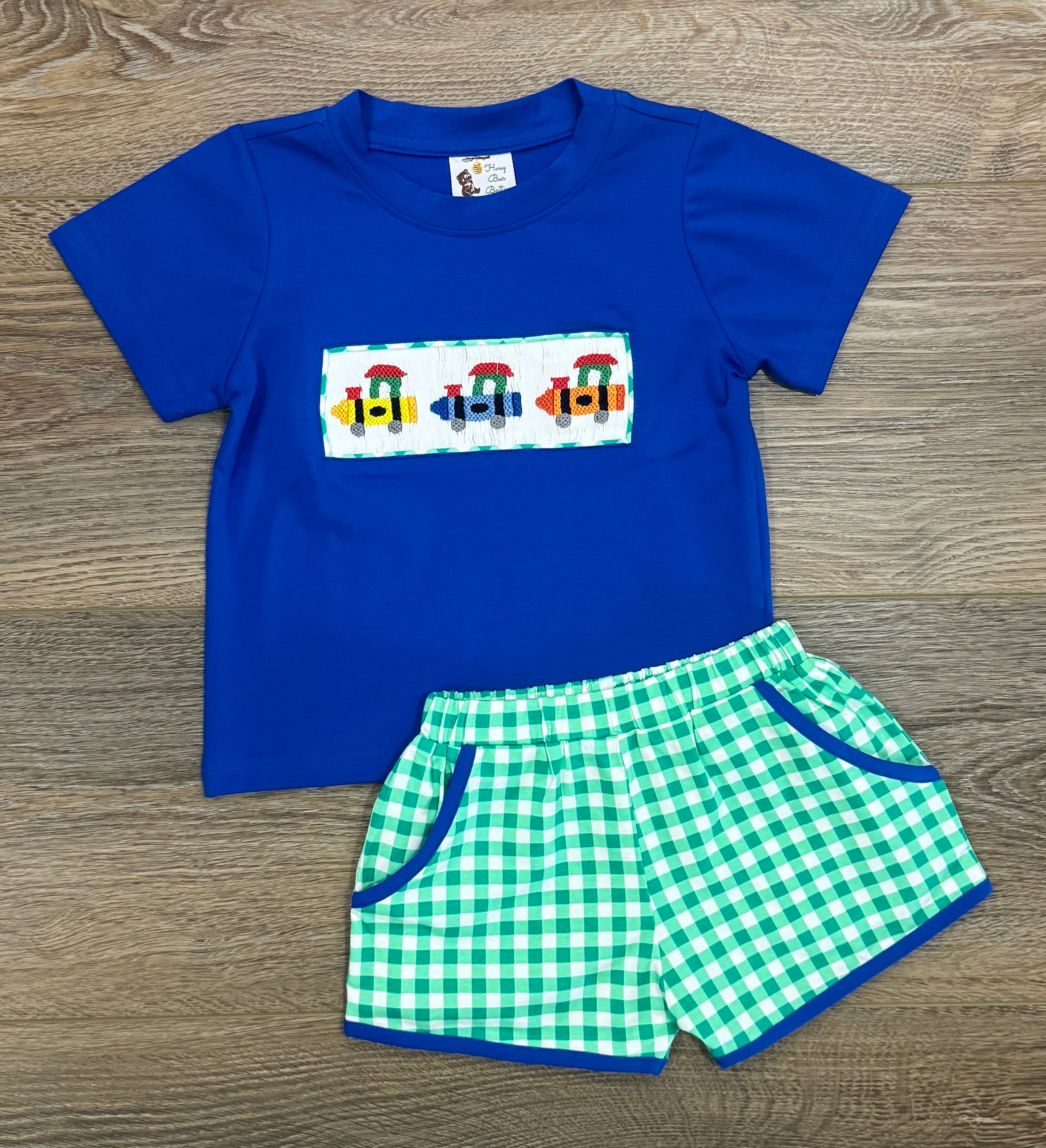 Smocked Crayon Train Short Set