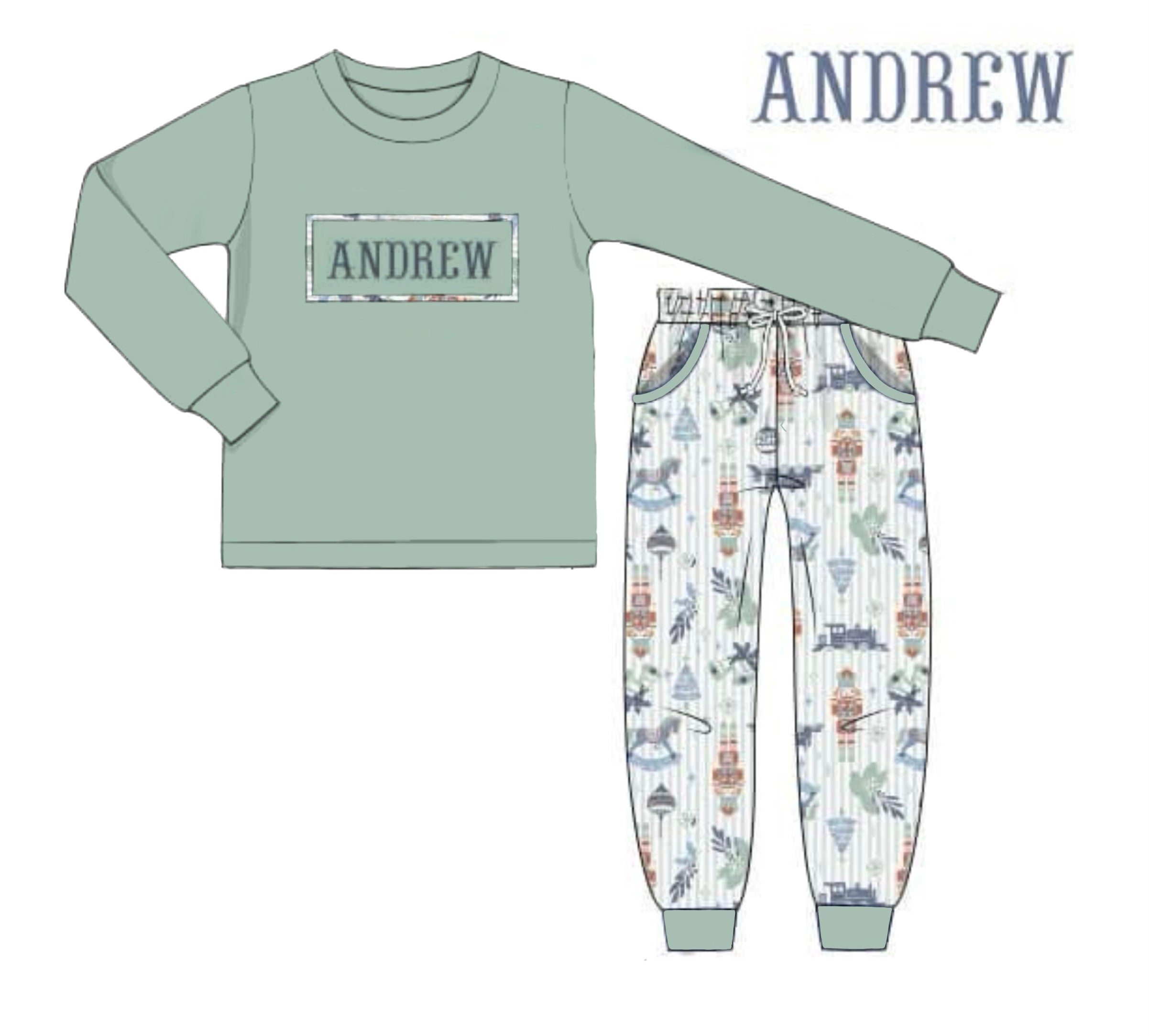 PO91 Holiday Name Smocks Jogger Set