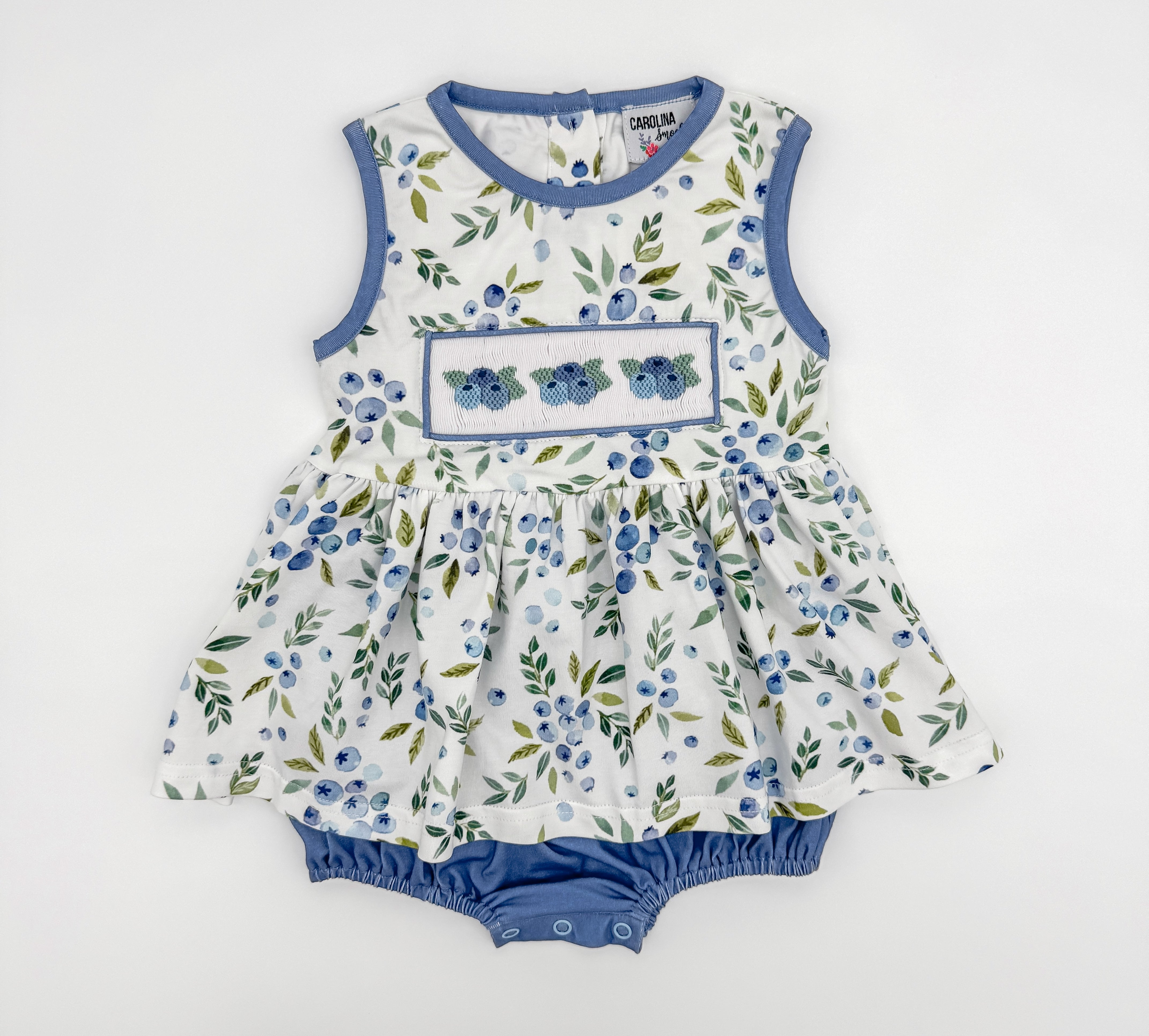 Smocked Blueberry Skirted Bubble