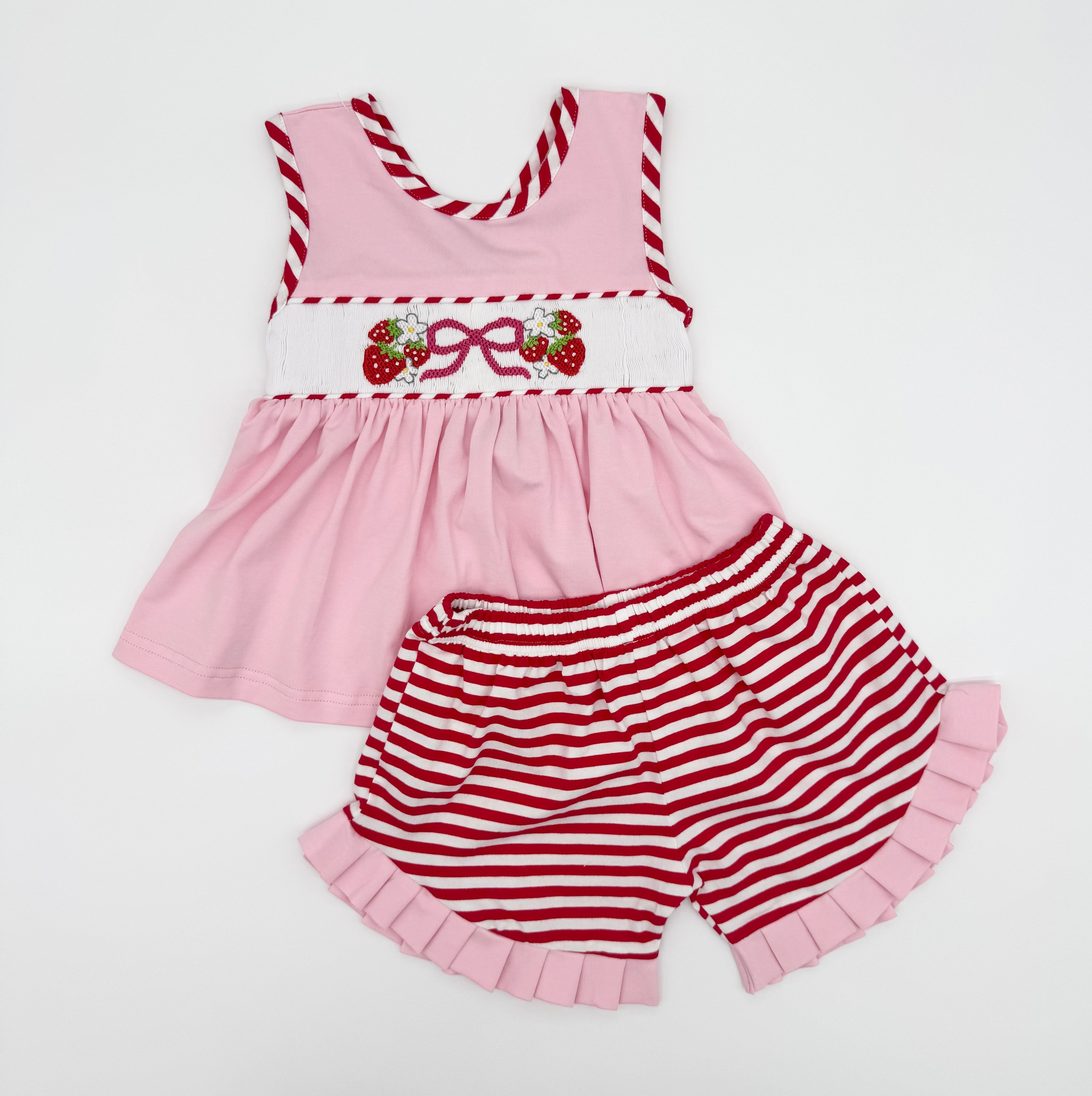 Smocked Strawberry Girl Short Set