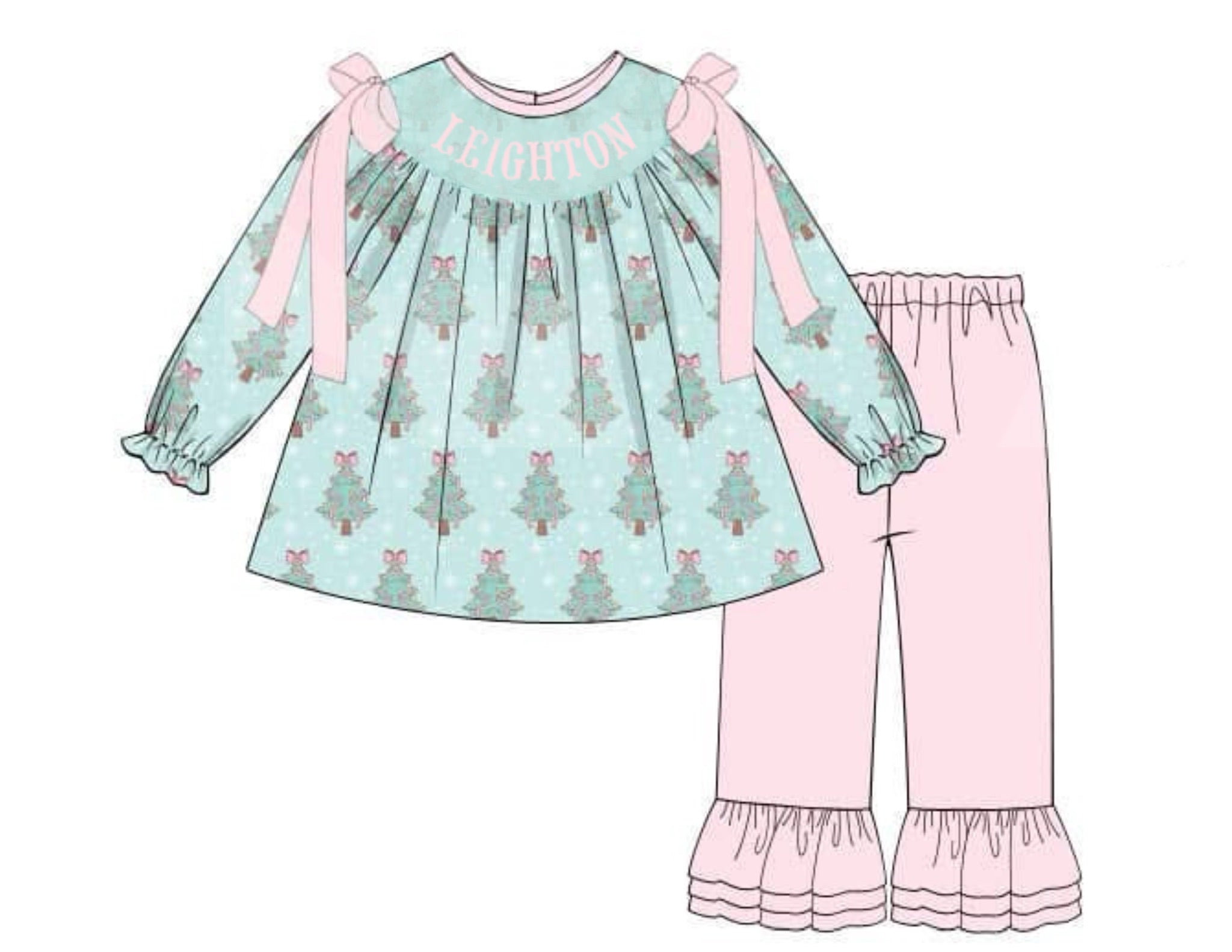 PO91 Holiday Name Smocks Pant Set