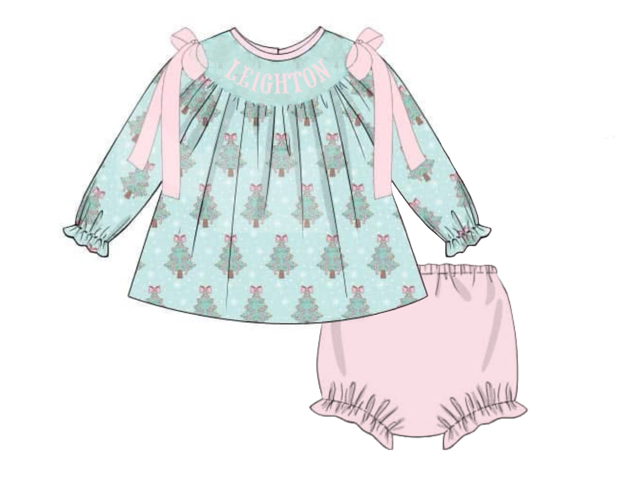 PO91 Holiday Name Smocks Bloomer Set