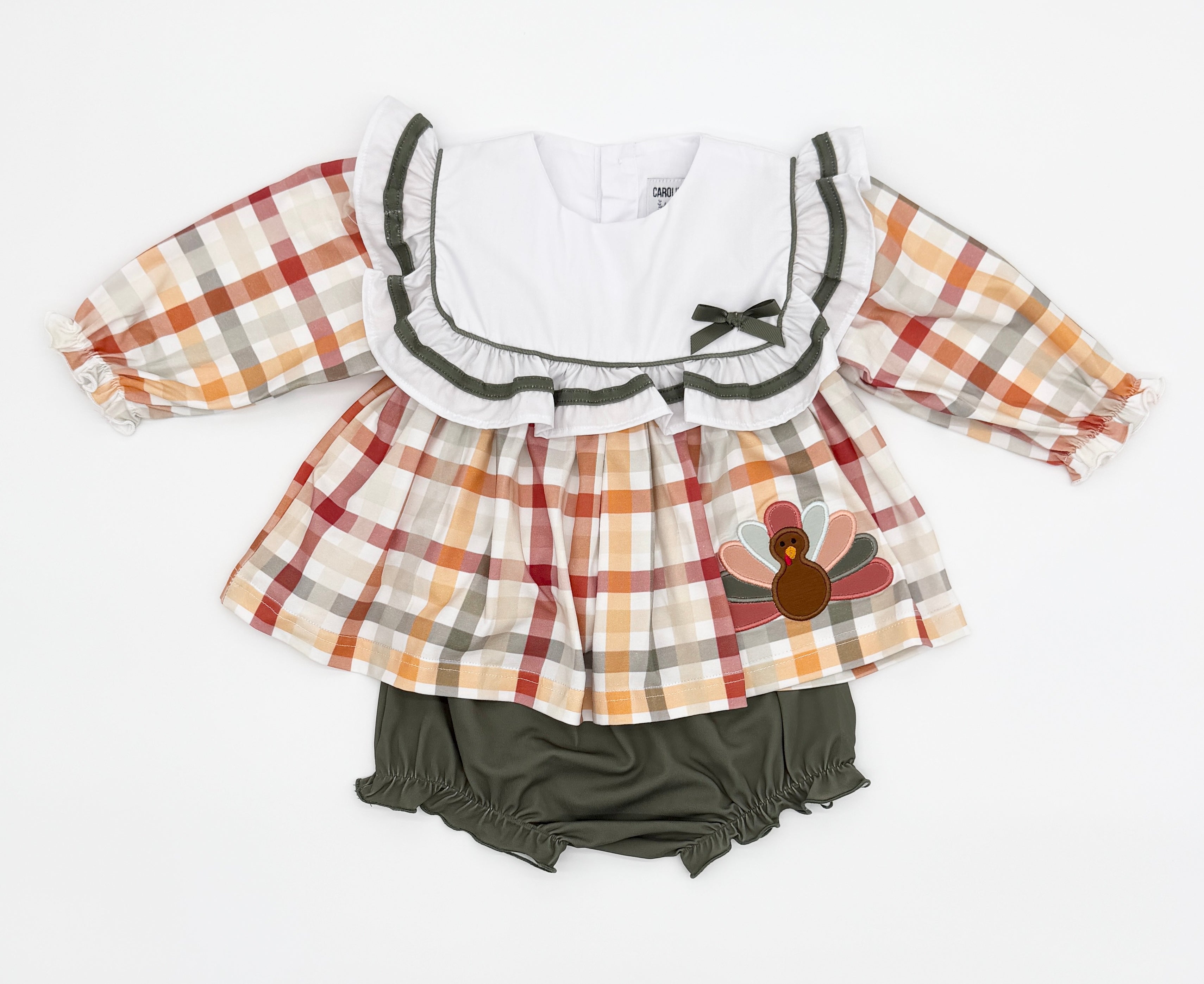 Neutral Plaid Turkeys Bloomer Set