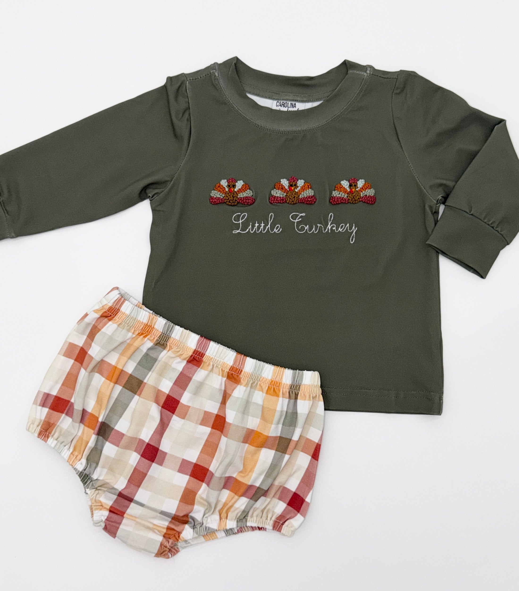Neutral Plaid Turkeys Diaper Set