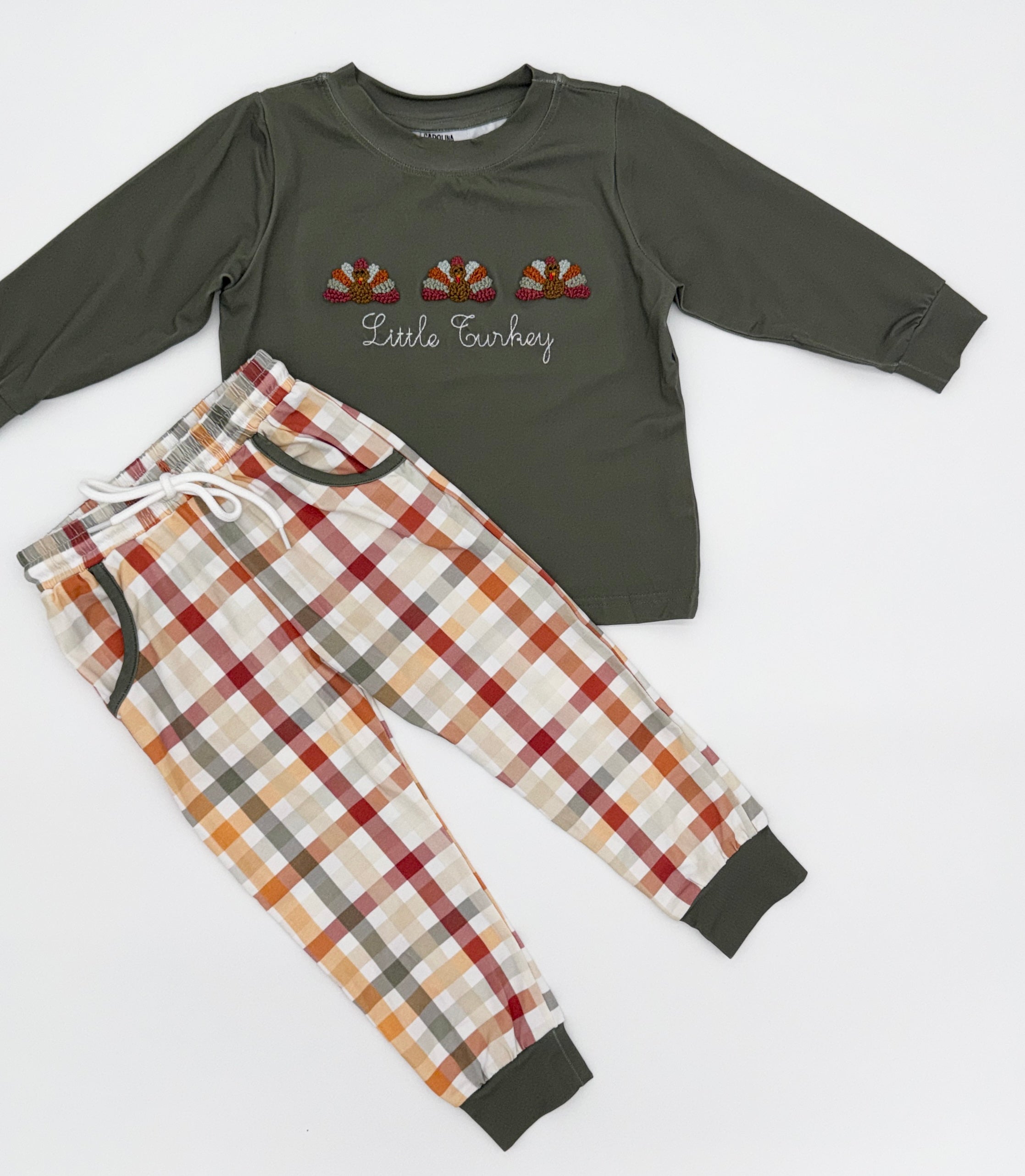 Neutral Plaid Turkeys Jogger Set