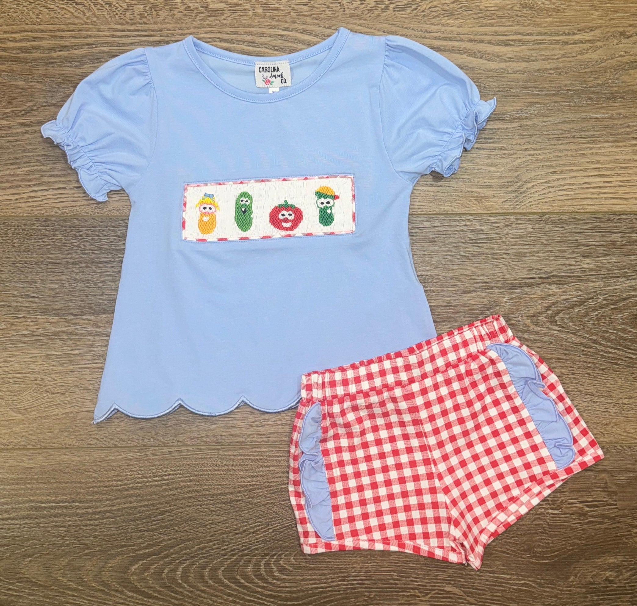 Smocked Veggie Friends Girls Short Set