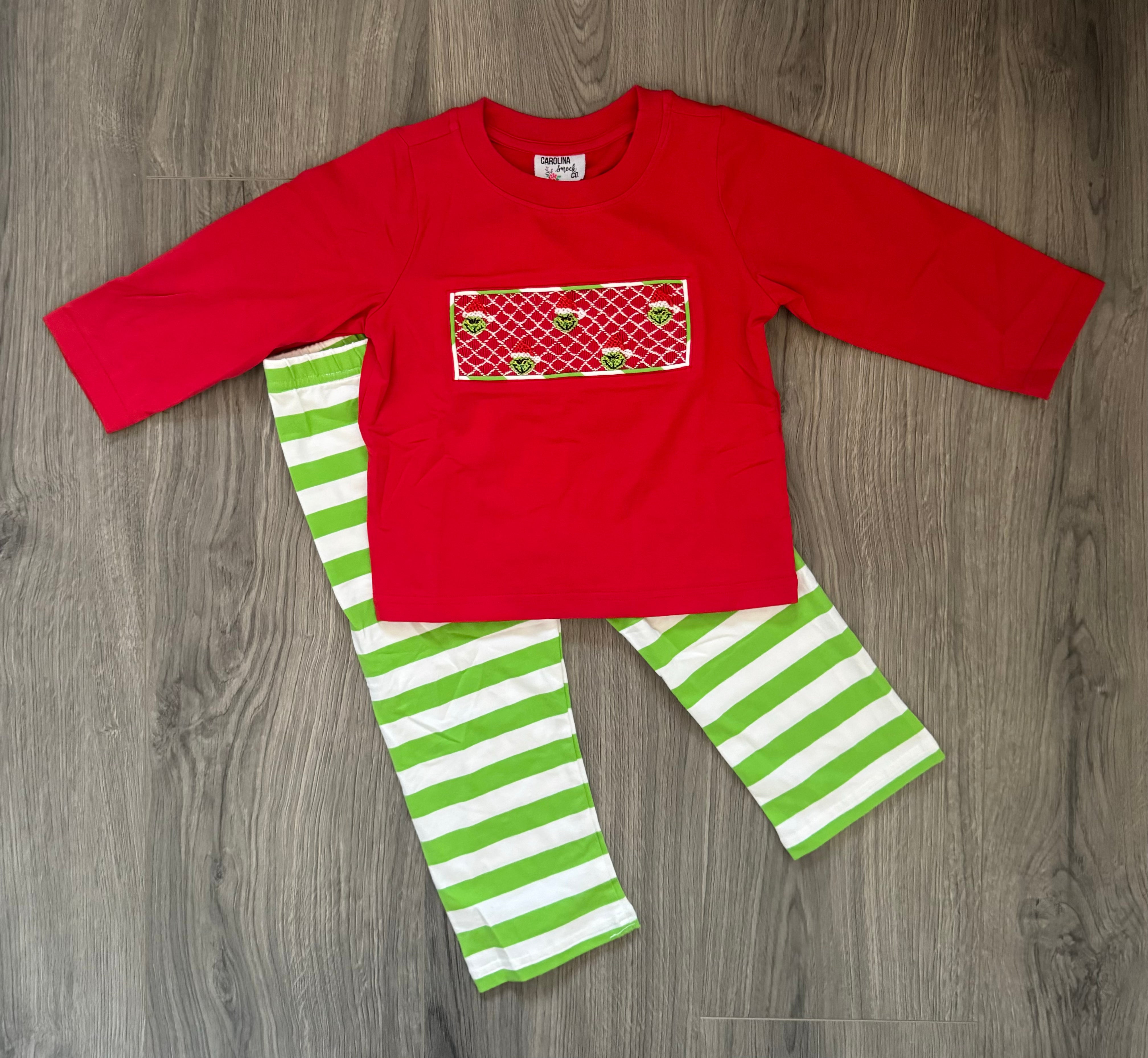 Smocked Geometric Grinch Pant Set