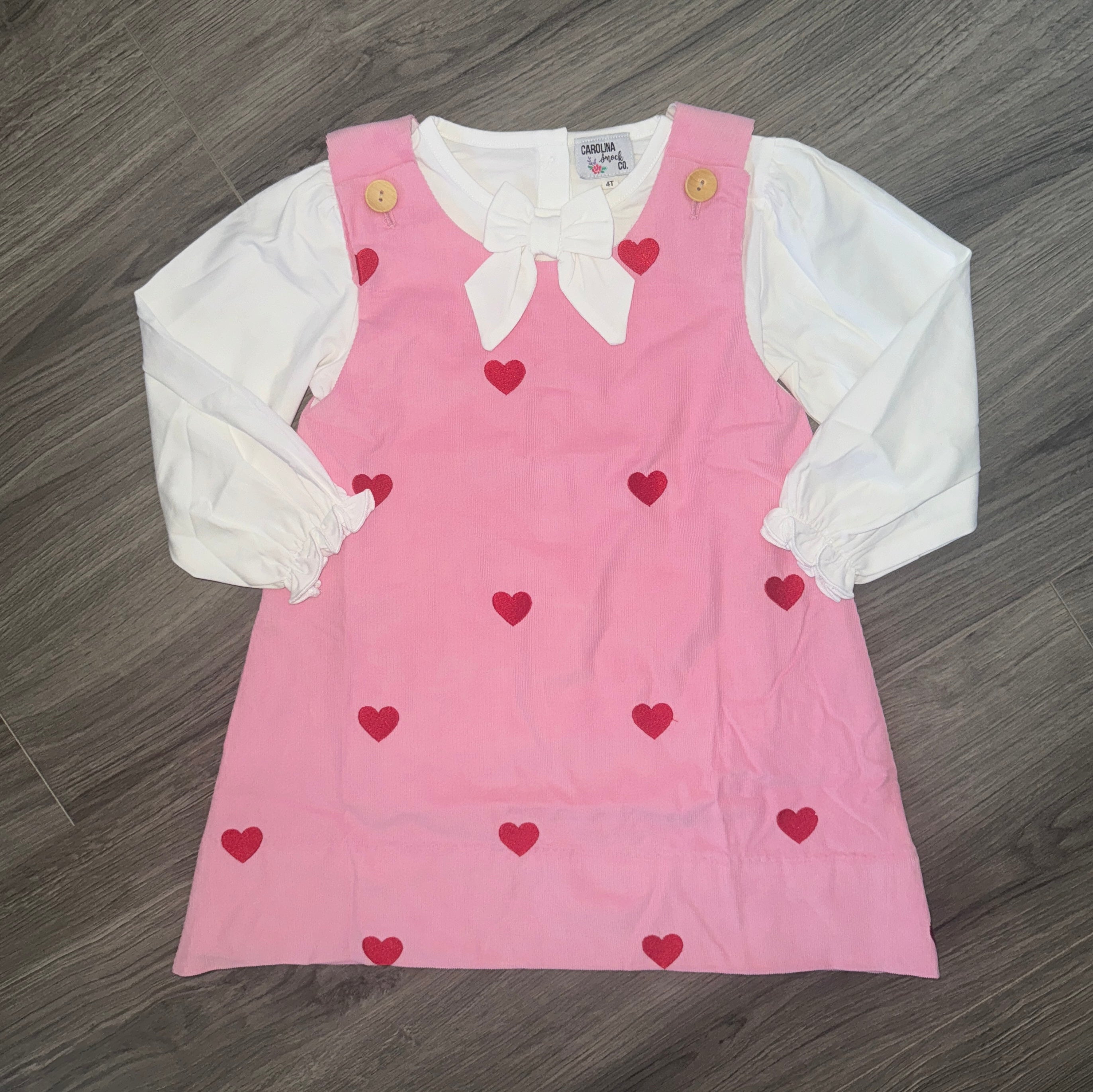 Corduroy Embroidered Heart Dress Set