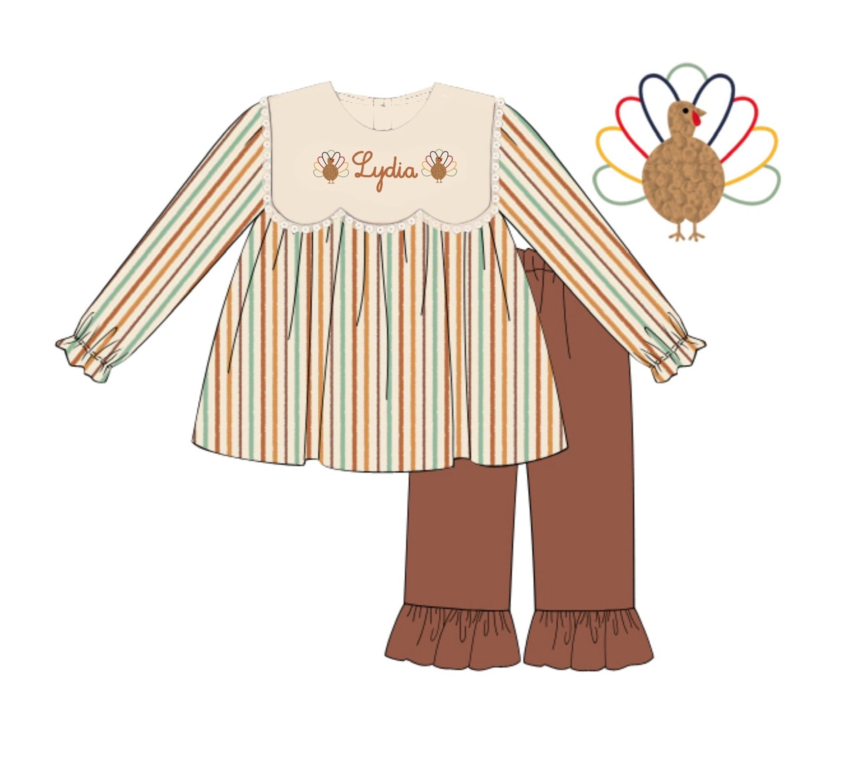 PO91 Muted Turkeys Girl Pant Set