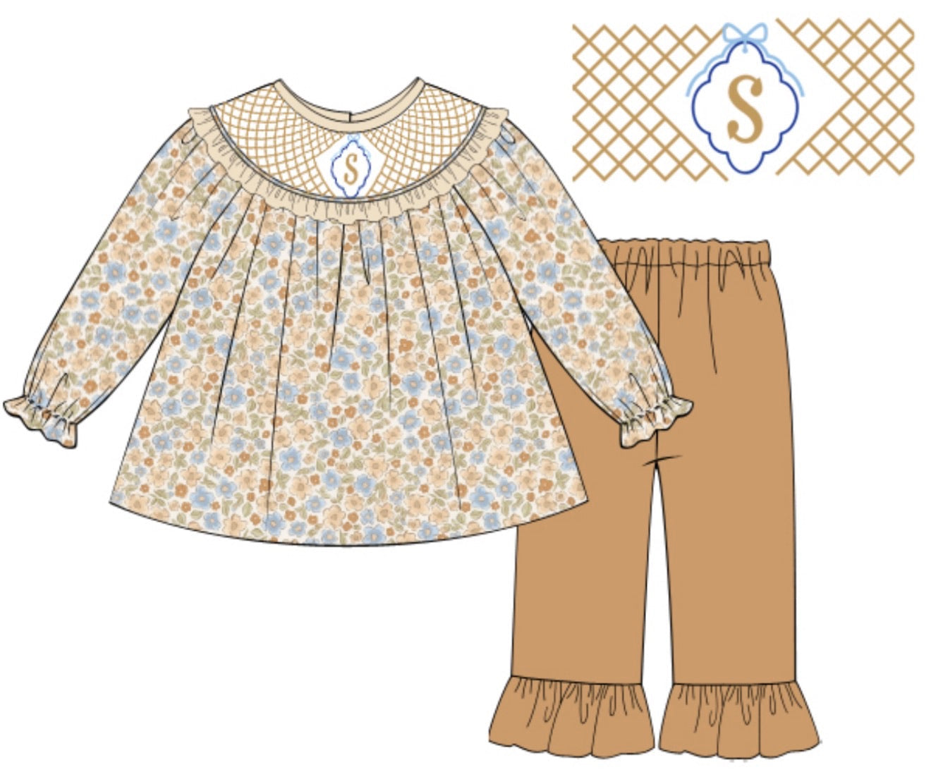 PO91 Smocked Monos Pant Set